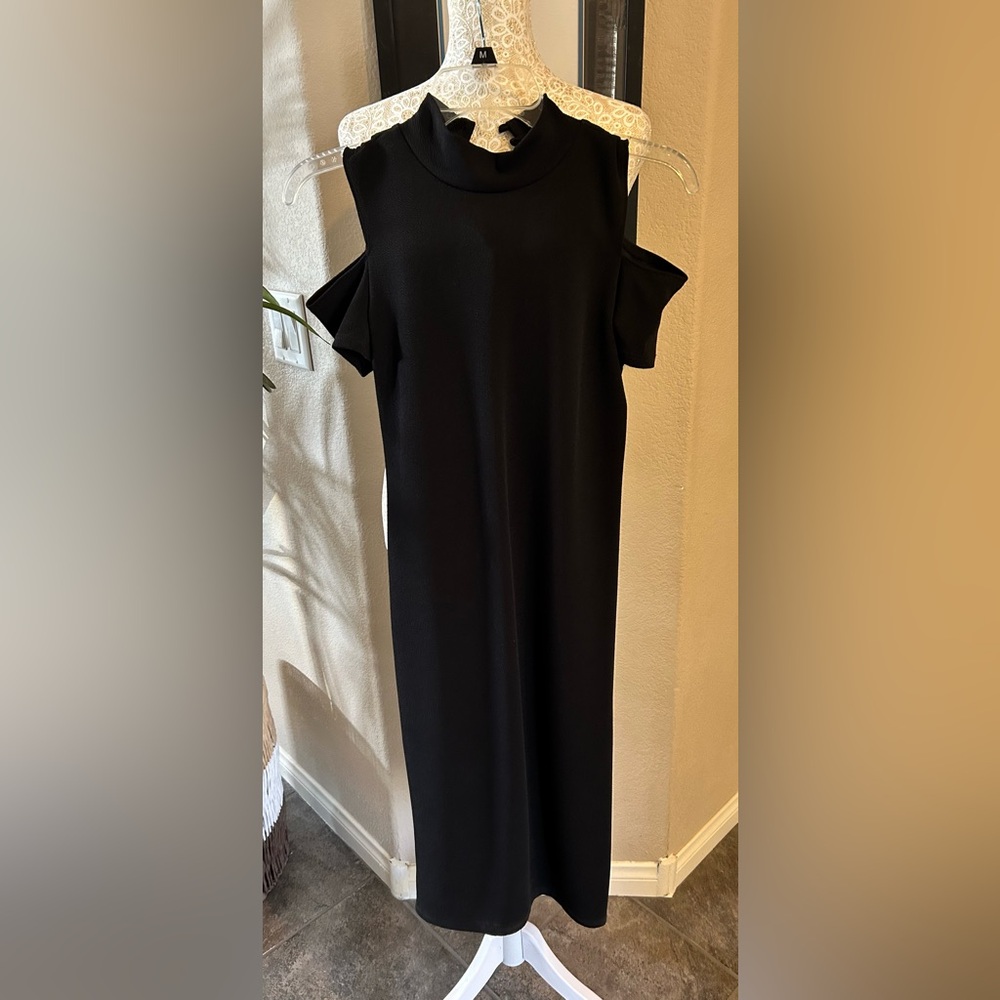 Olivia Matthews Elegant Black Cold Shoulder Dress Size S